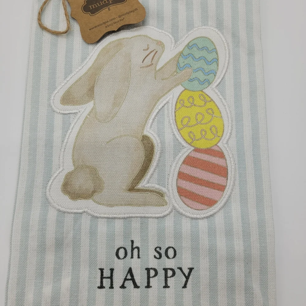 Mud Pie Towel Striped Tea Kitchen Easter Holiday Bunny Eggs Colorful Novelty NEW